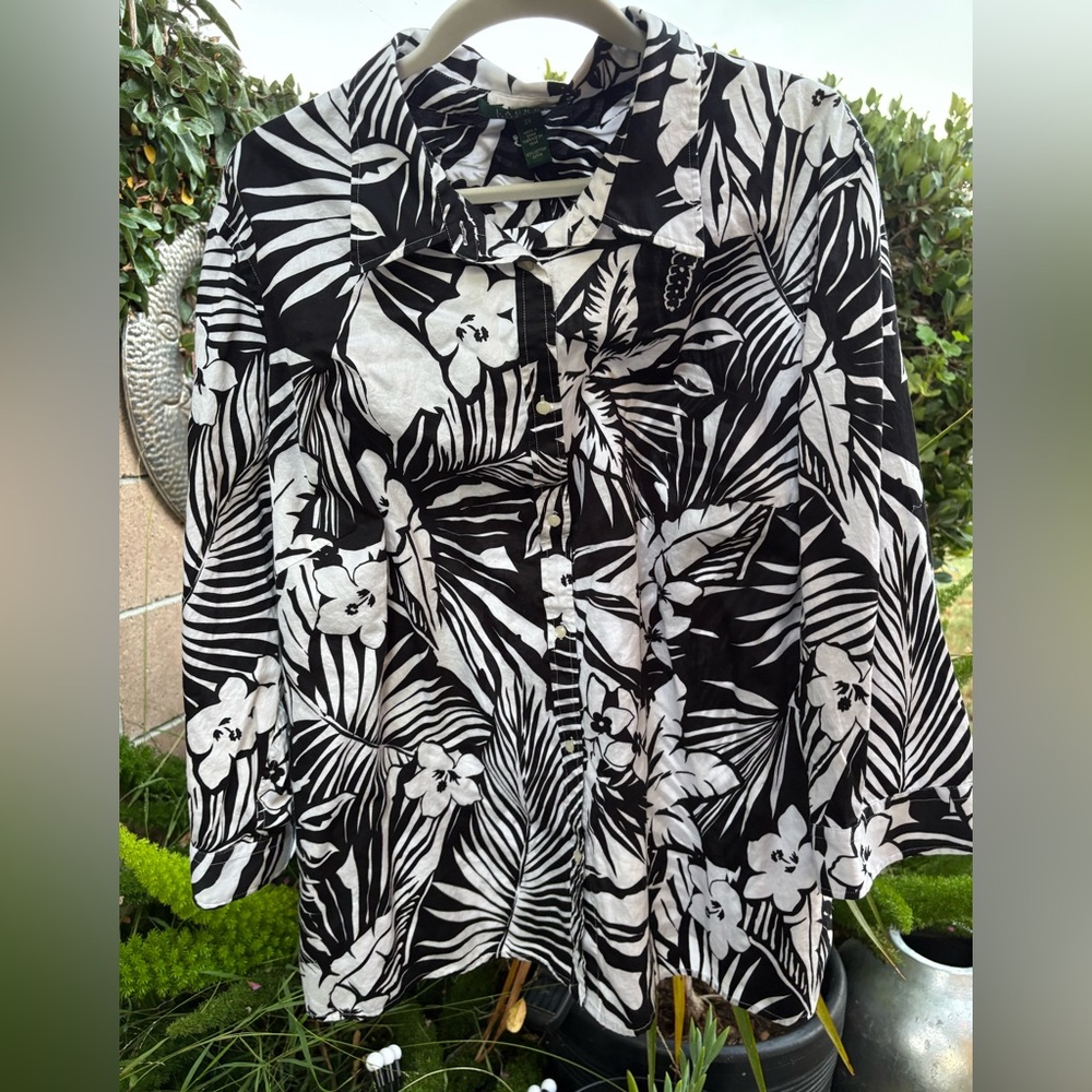 LAUREN Ralph Lauren Black and White Floral Blouse
